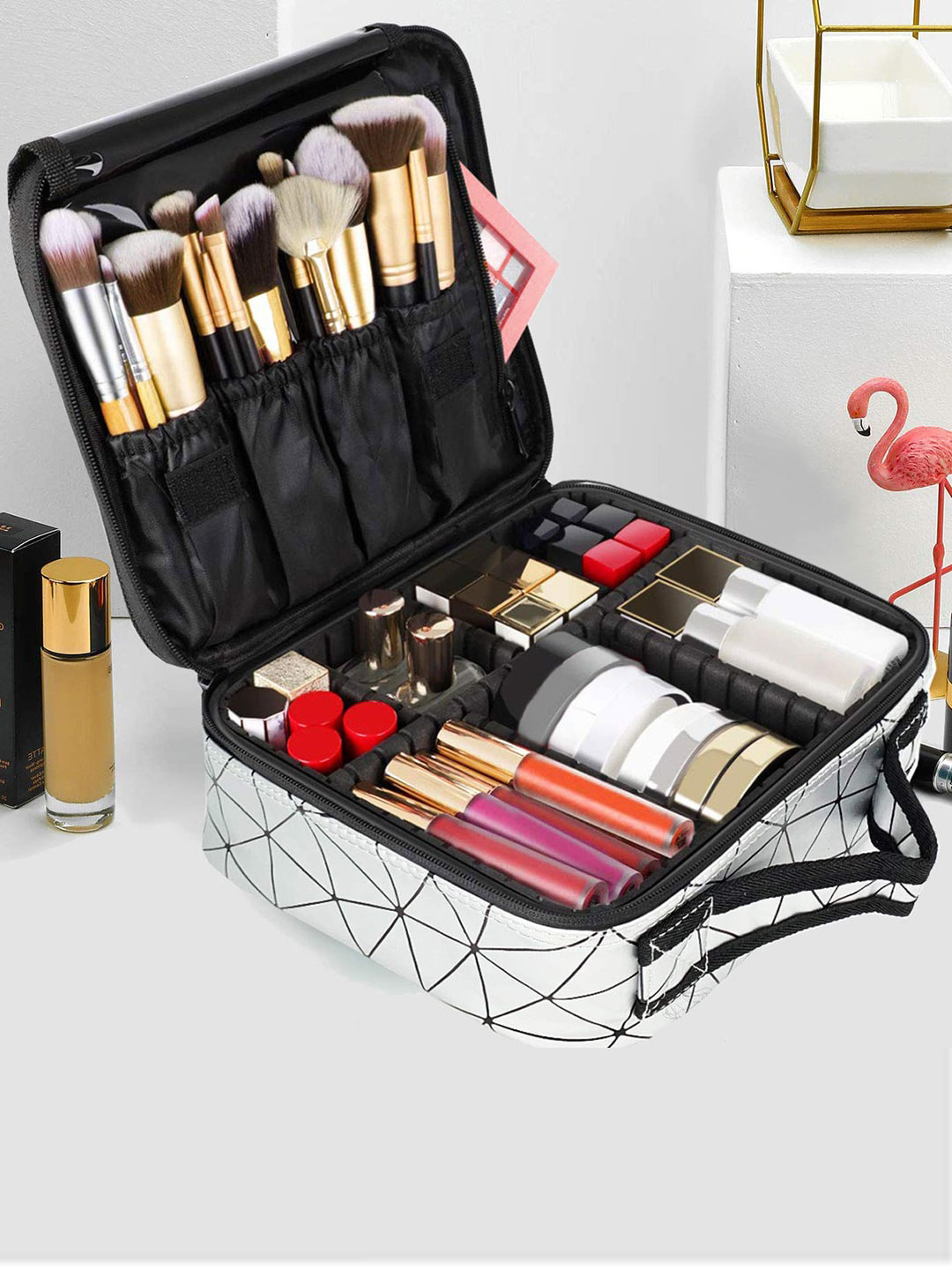 HOUSE OF QUIRK Women Silver Toned Printed Waterproof Vanity Organizer