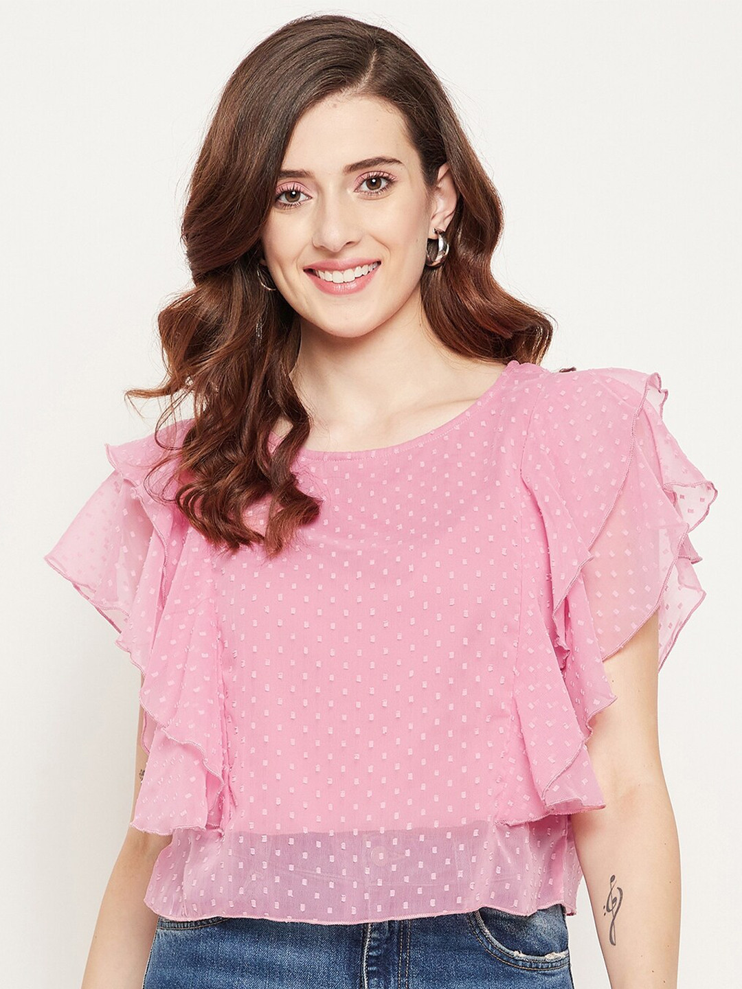 Bitterlime Rose Ruffles Georgette Top