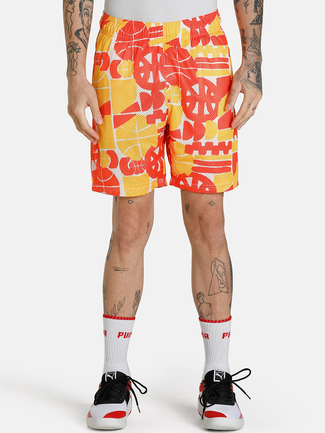 Puma Men Yellow Spin Move Printed Outdoor Shorts
