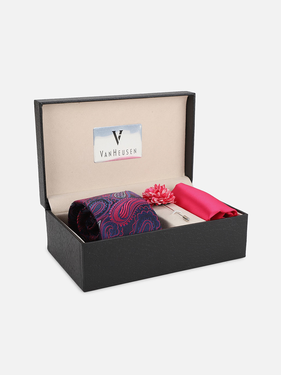 Van Heusen Men Purple Ethnic Print Tie With Pocket Square And Lapel Pin Accessory Gift Set