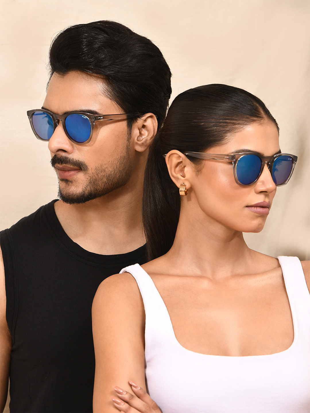 IRUS by IDEE Unisex Blue Lens & Silver-Toned Oval Sunglasses with UV Protected Lens