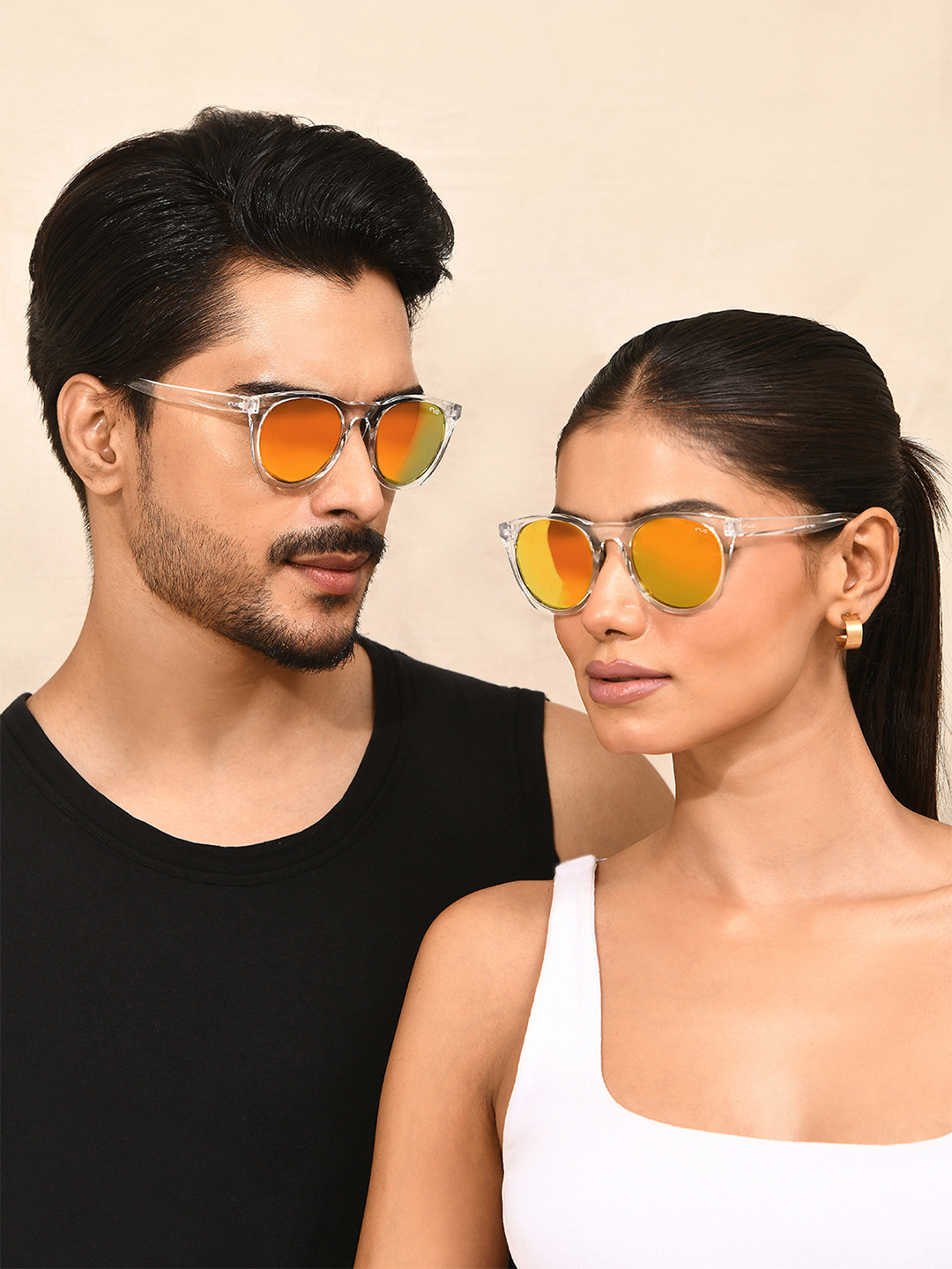 IRUS by IDEE Unisex Orange Lens & Silver-Toned Oval Sunglasses with UV Protected Lens