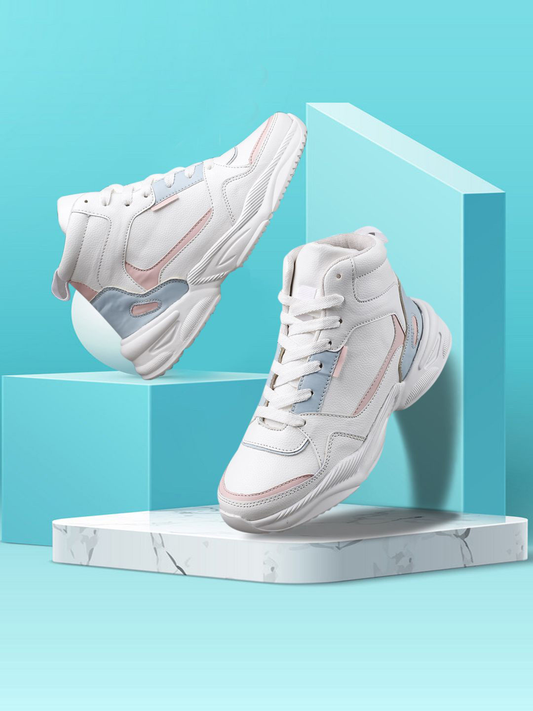 sneakers villa Women White Lace Ups Mid -Top Sneakers