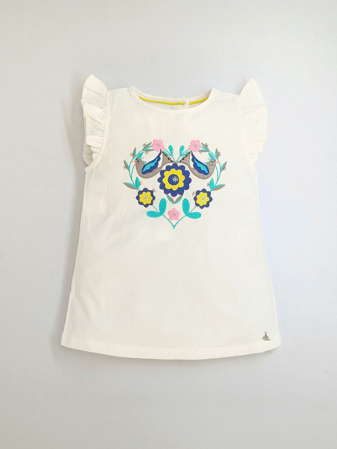 Cherry Crumble Girls White Embroidered  Print Top