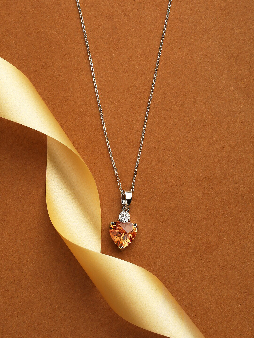 HOT AND BOLD Silver-Toned & Champagne Brass Rhodium-Plated Oxidised Necklace