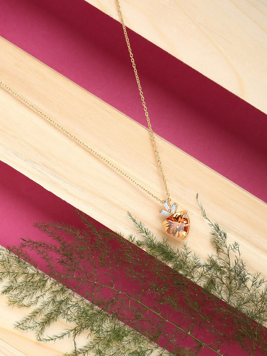 HOT AND BOLD Women Gold-Plated & Orange Brass Heart Shape Pendant and Necklace
