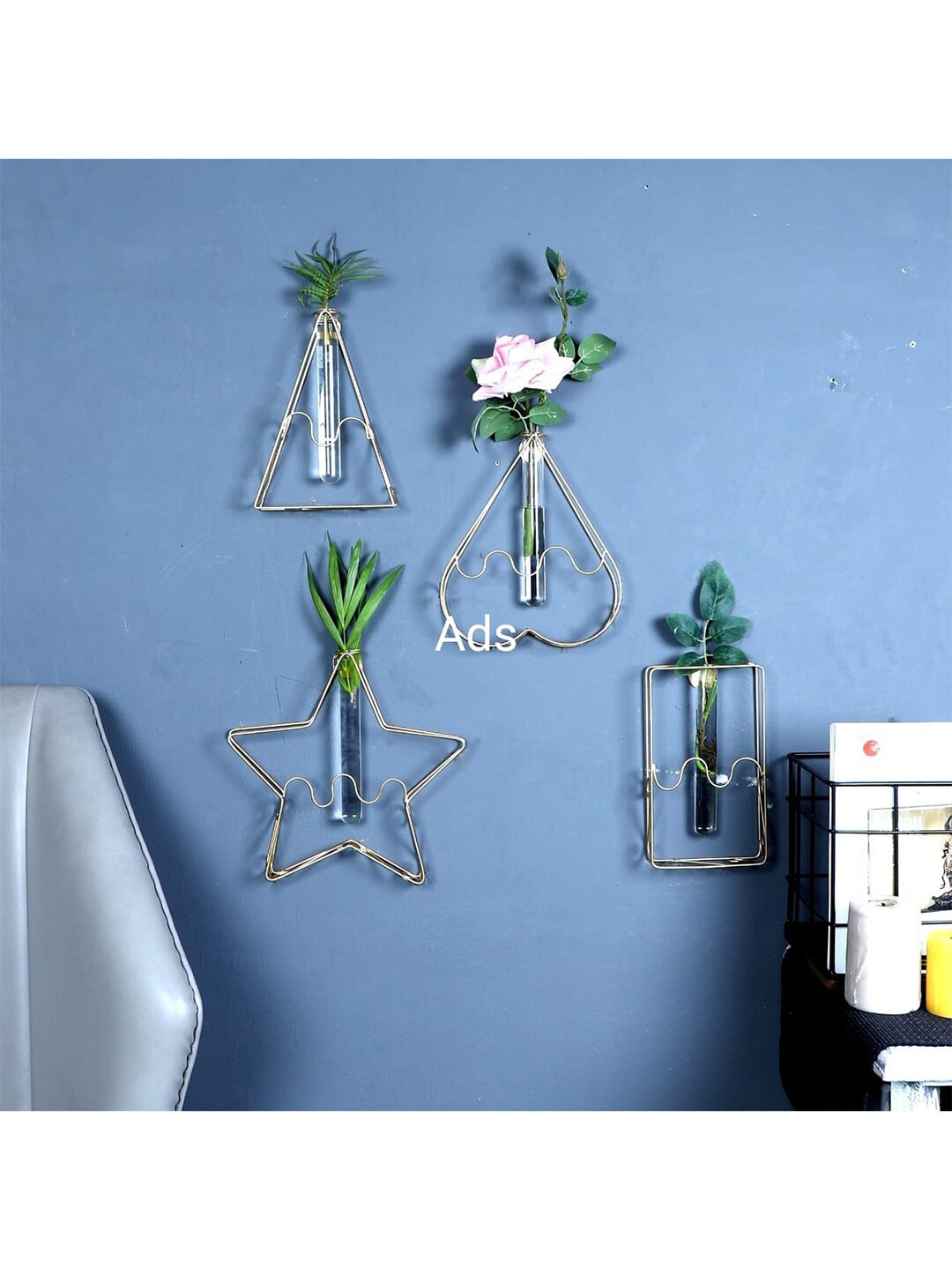 Amaya Decors Pack of 4 Gold-Toned & White Solid Test Tube Wall Table Planters