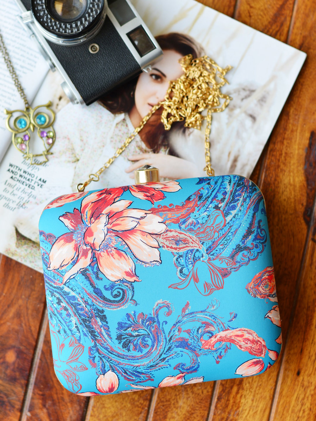 ARTKLIM Women Blue & Orange Printed Box Clutch