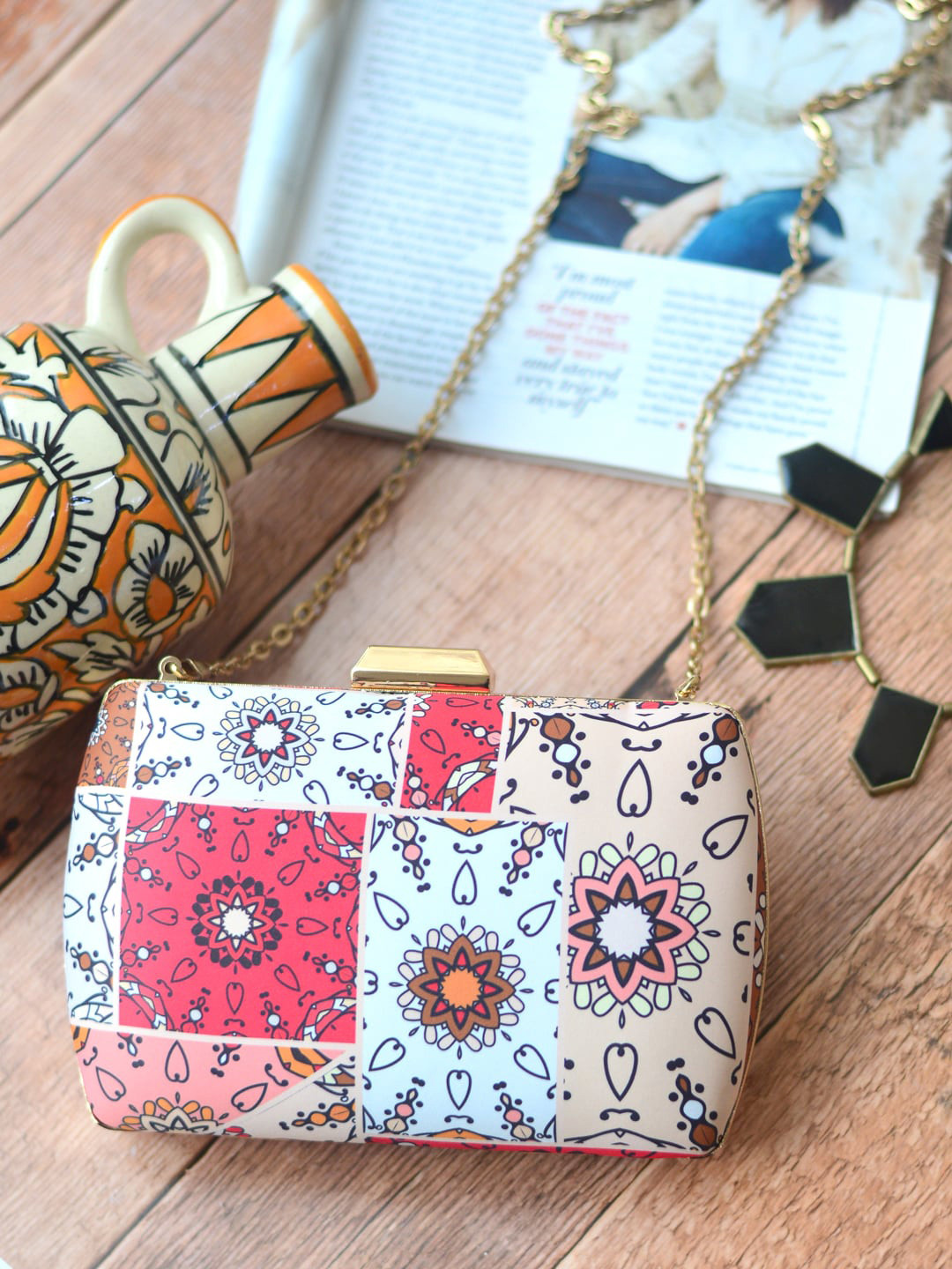 ARTKLIM White & Rose Printed Box Clutch