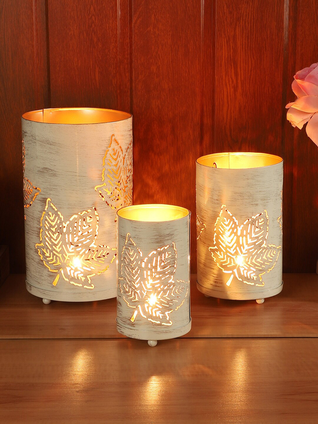 Amaya Decors Set  Of 3 White Maple Votive Candle Holder