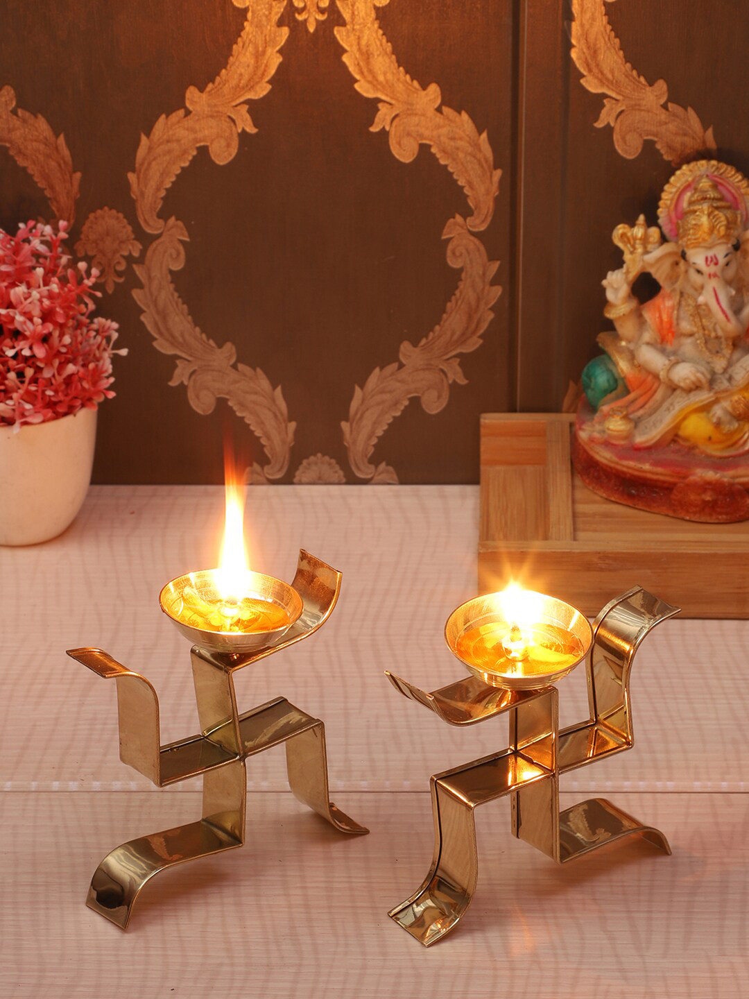 Amaya Decors Set Of 2 Gold-Toned Satya Akhand Diya