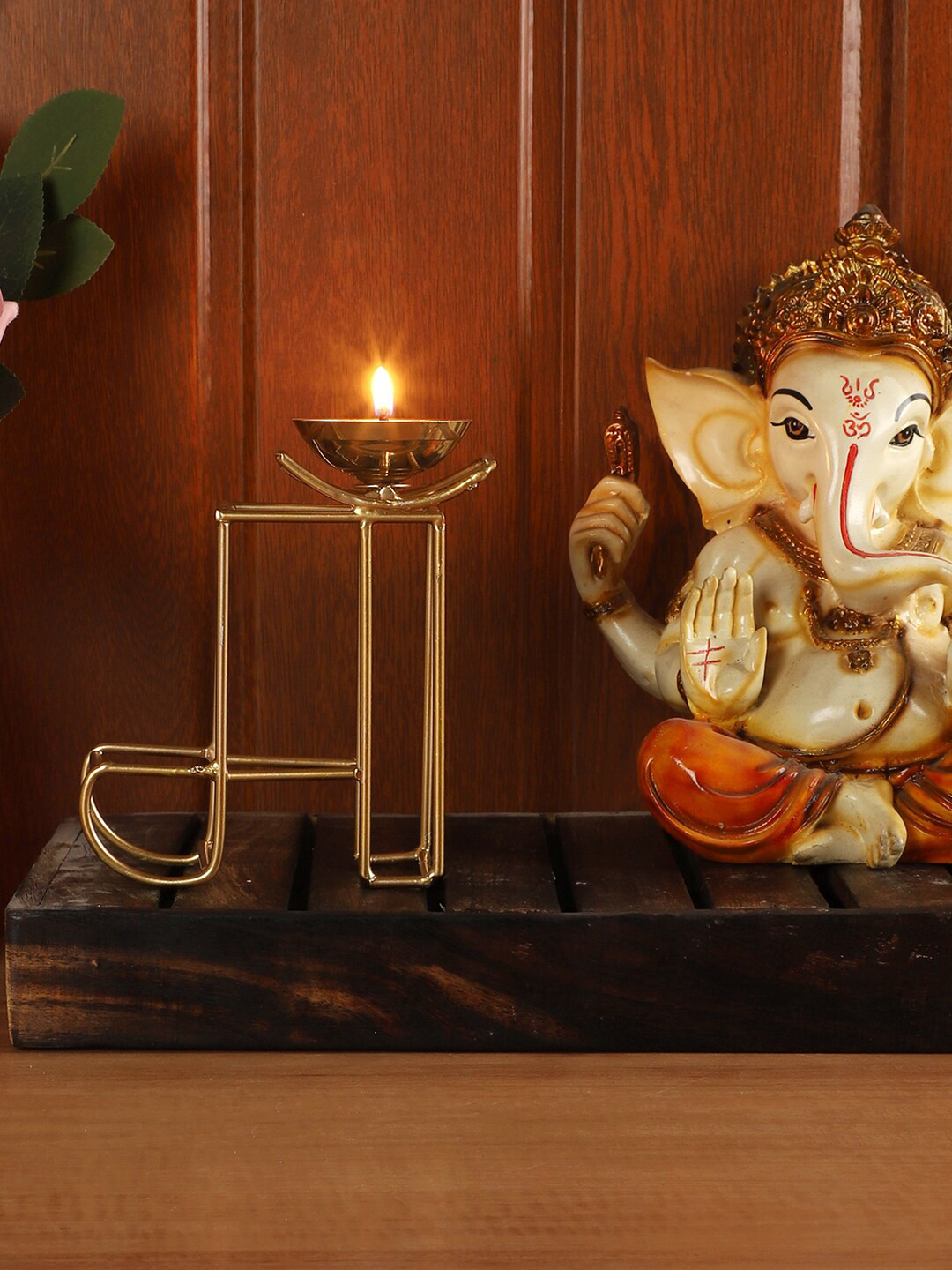 Amaya Decors Gold-Toned Maa Akhand Diya Pooja Essential