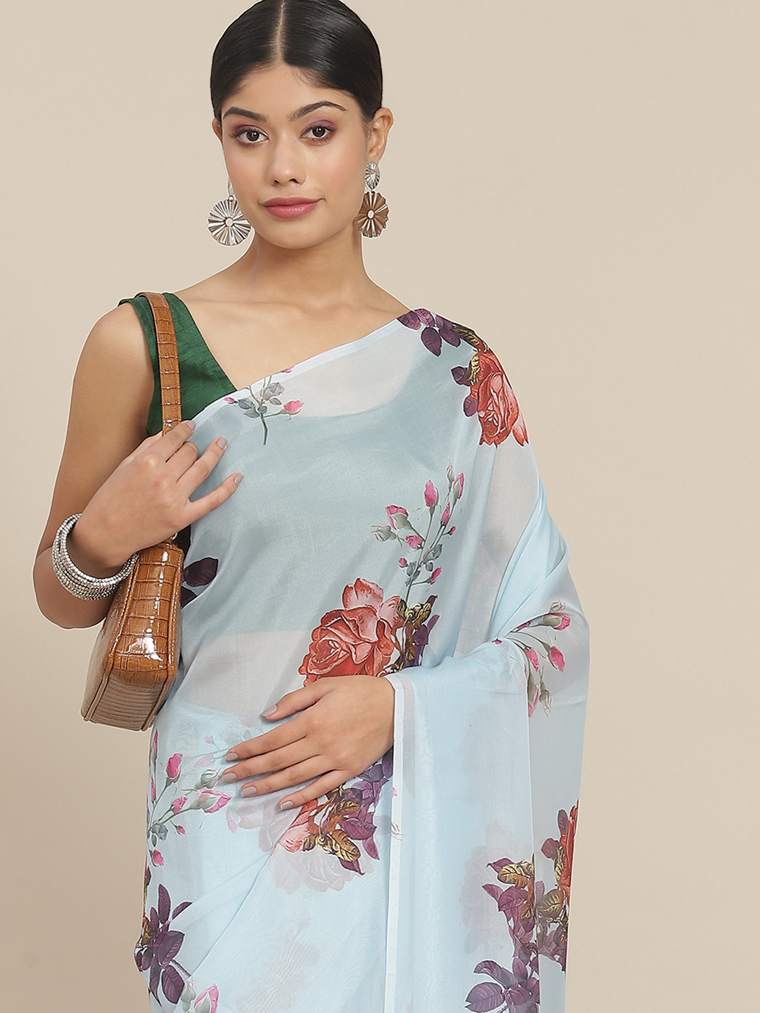 Ishin Blue Floral Silk Blend Saree