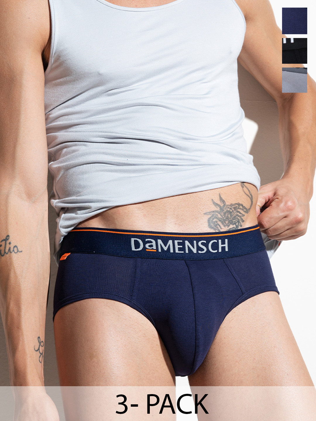DAMENSCH Pack Of 3 DEO-COTTON MOISTURE FREE Anti Bacterial Briefs DAM-CTS-B-NNY-BKN-SRY