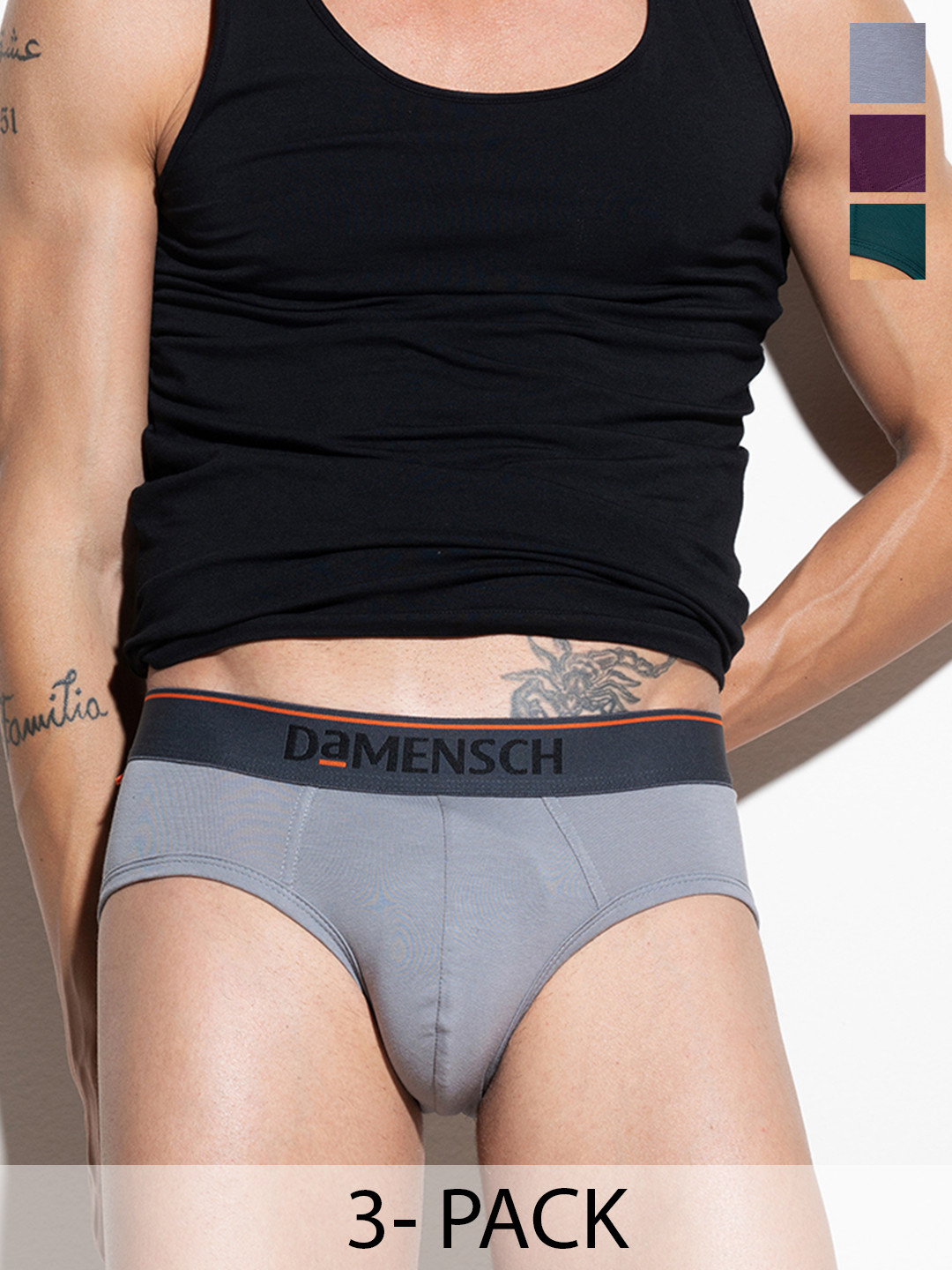 DAMENSCH Men Pack of 3 Deo-Cotton Anti-Bacterial Briefs DAM-CTS-B-VOV-SRY-TTU
