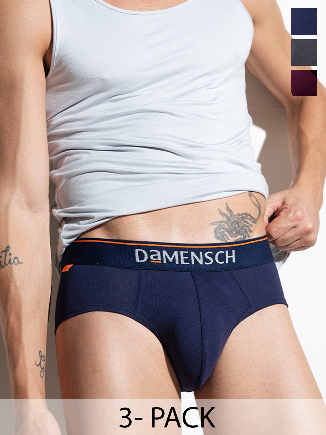 DAMENSCH Men Pack of 3 Deo-Cotton Anti-Bacterial Briefs AM-CTS-B-VOV-NNY-CCD