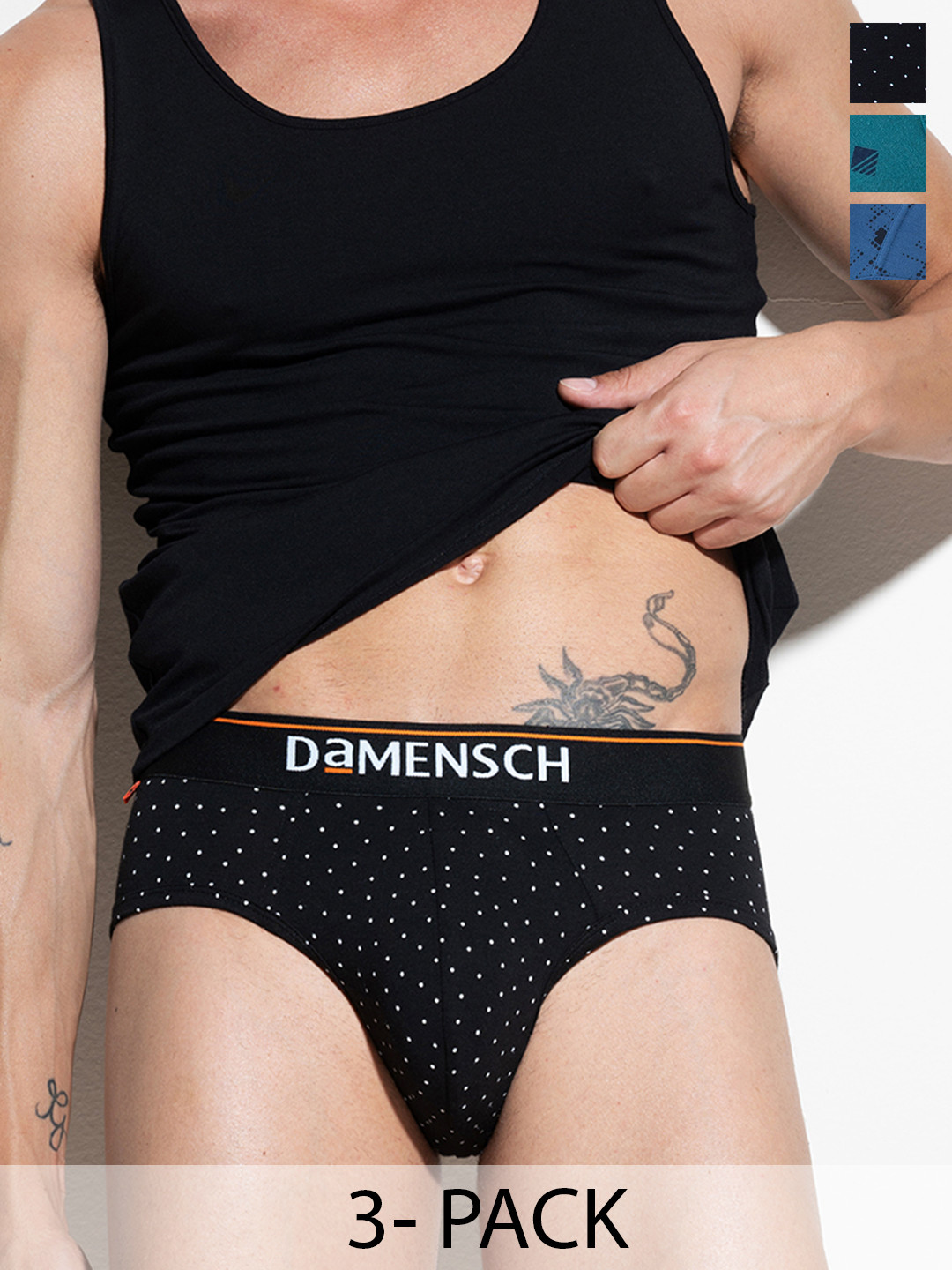 DAMENSCH Men Pack of 3 Cotton Printed Brief DAM-CTP-B-CMT-NVP-BSD-PACK-3