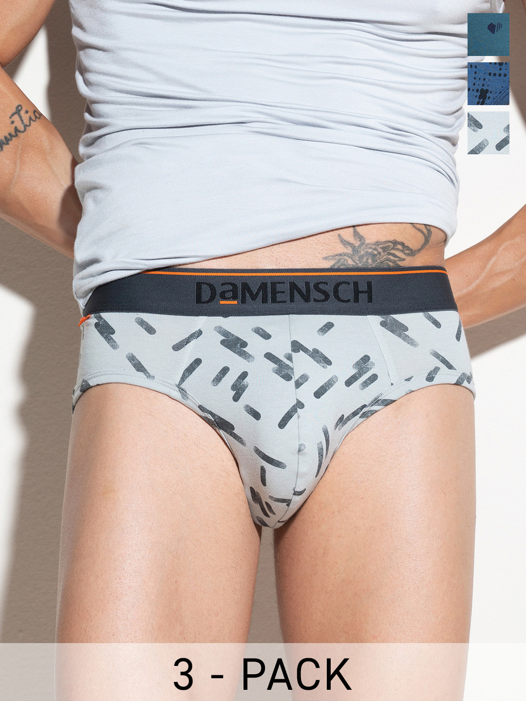 DaMENSCH Men Pack of 3 Anti Bacterial Deo-Cotton Anti-Bacterial Moisture-Free Briefs
