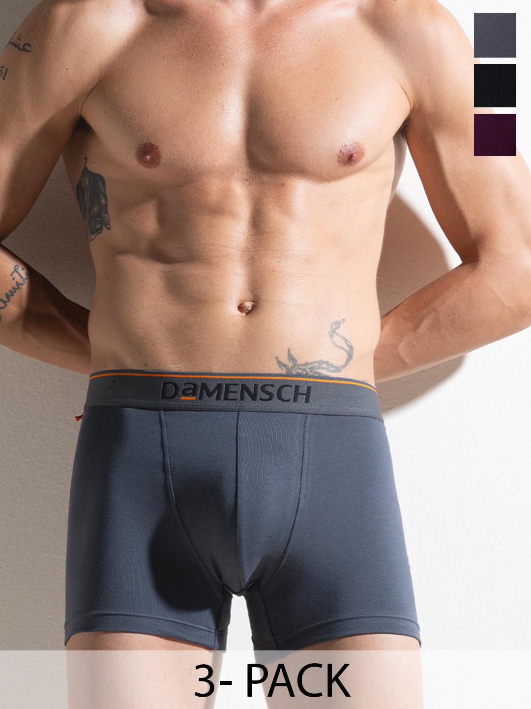 DaMENSCH Men Pack Of 3 Deo-Cotton Anti-Bacterial Moisture-Free Trunks