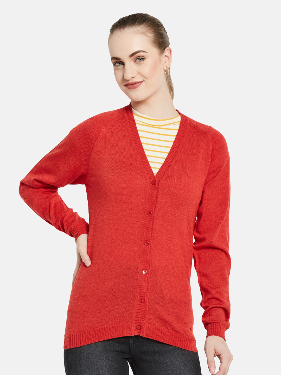 Monte Carlo Women Red Solid Cardigan