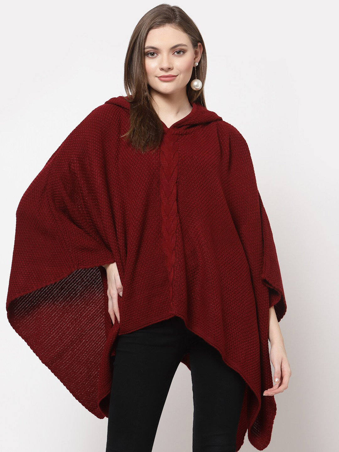 513 Women Maroon Poncho