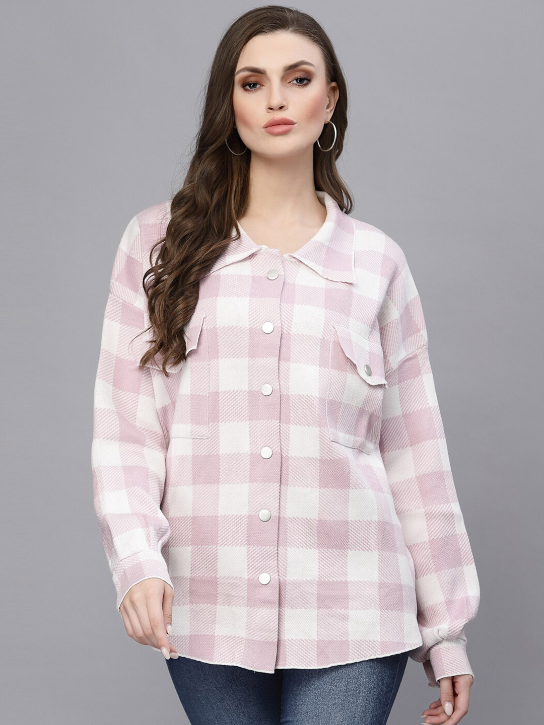 Mafadeny Women Purple Comfort Gingham Checks Checked Casual Shirt