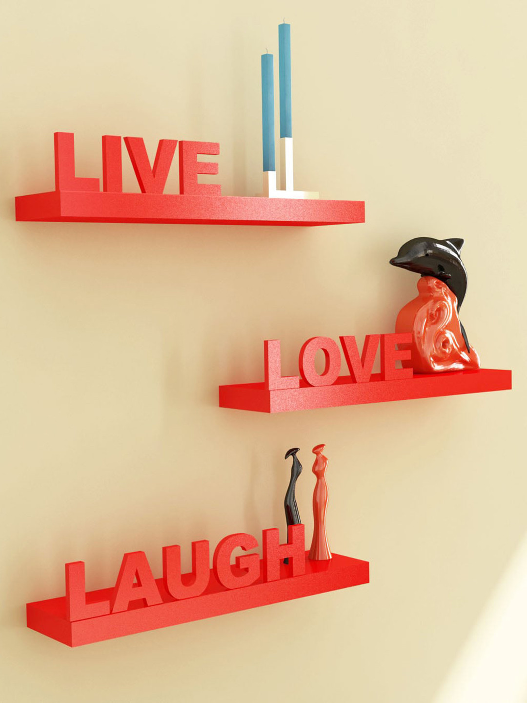 Home Sparkle Red Solid Wall Shelves