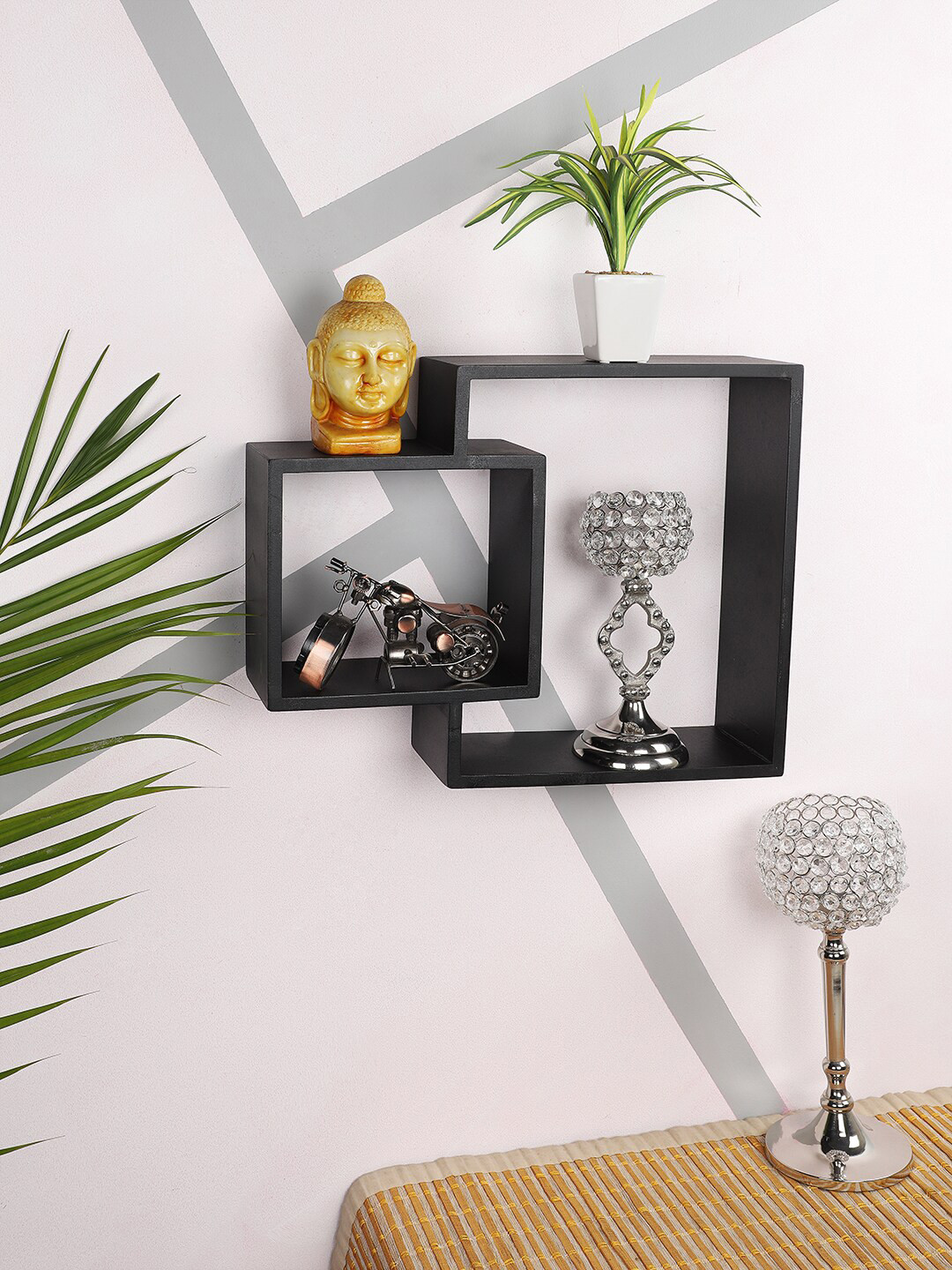 Home Sparkle Black Wood Wall Shelves