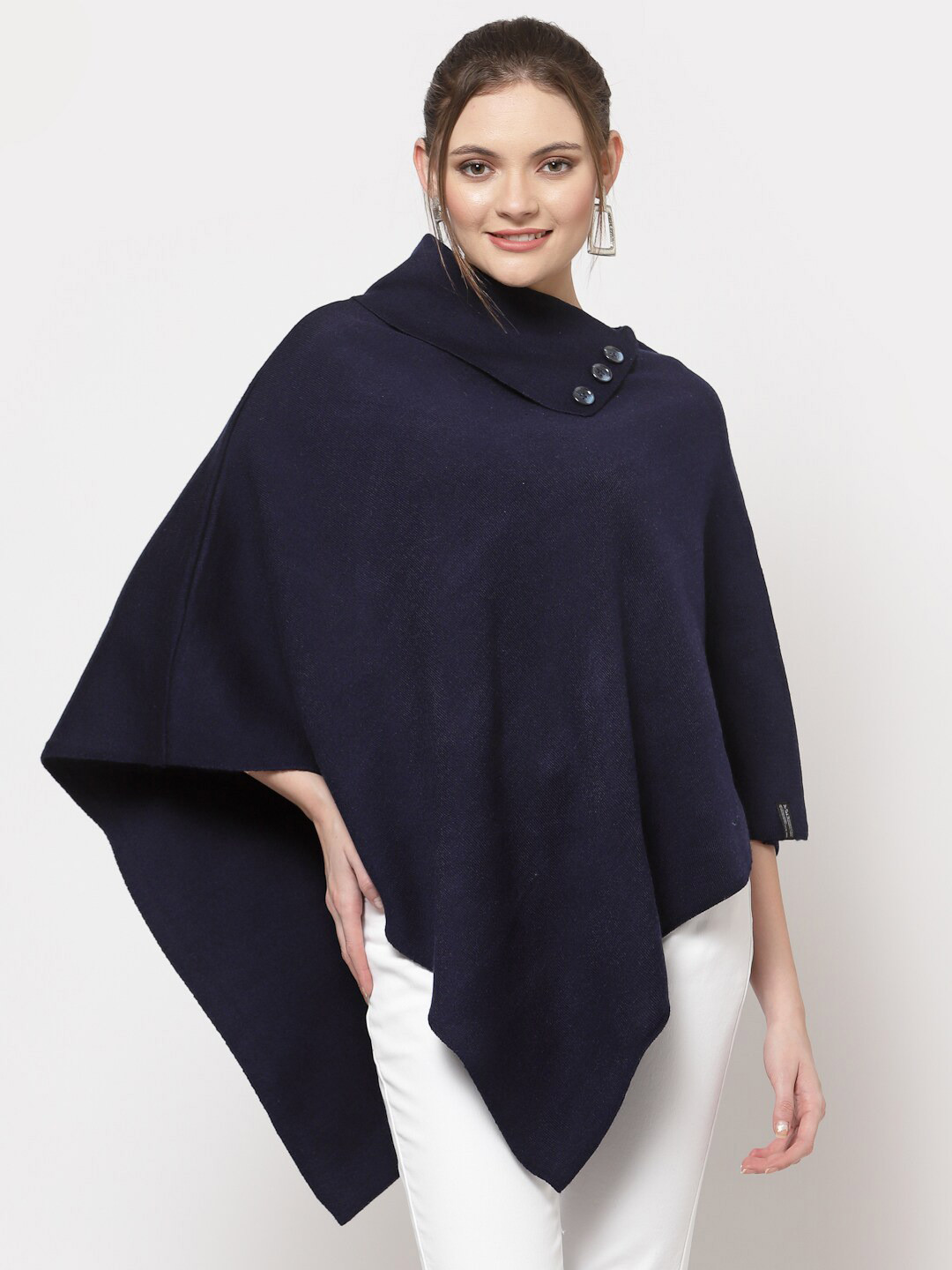 513 Women Navy Blue Longline Button Shrug