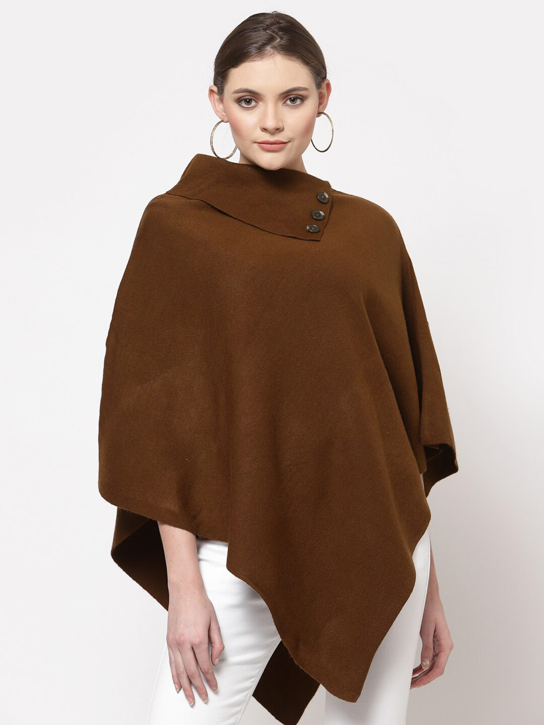 513 Women Brown Longline Poncho