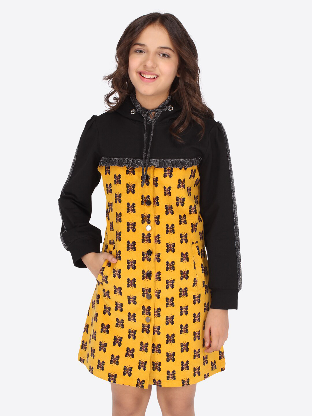 CUTECUMBER Girls Yellow & Black Shirt Dress