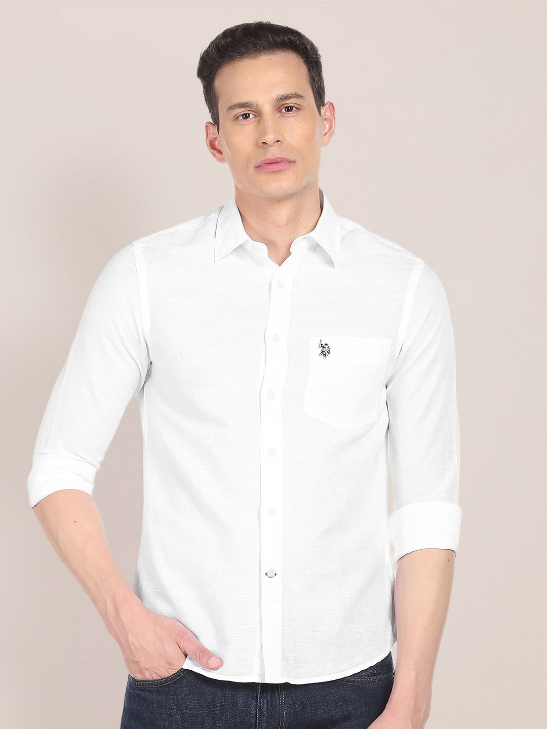 U.S. Polo Assn. Men White Tailored Fit Casual Shirt