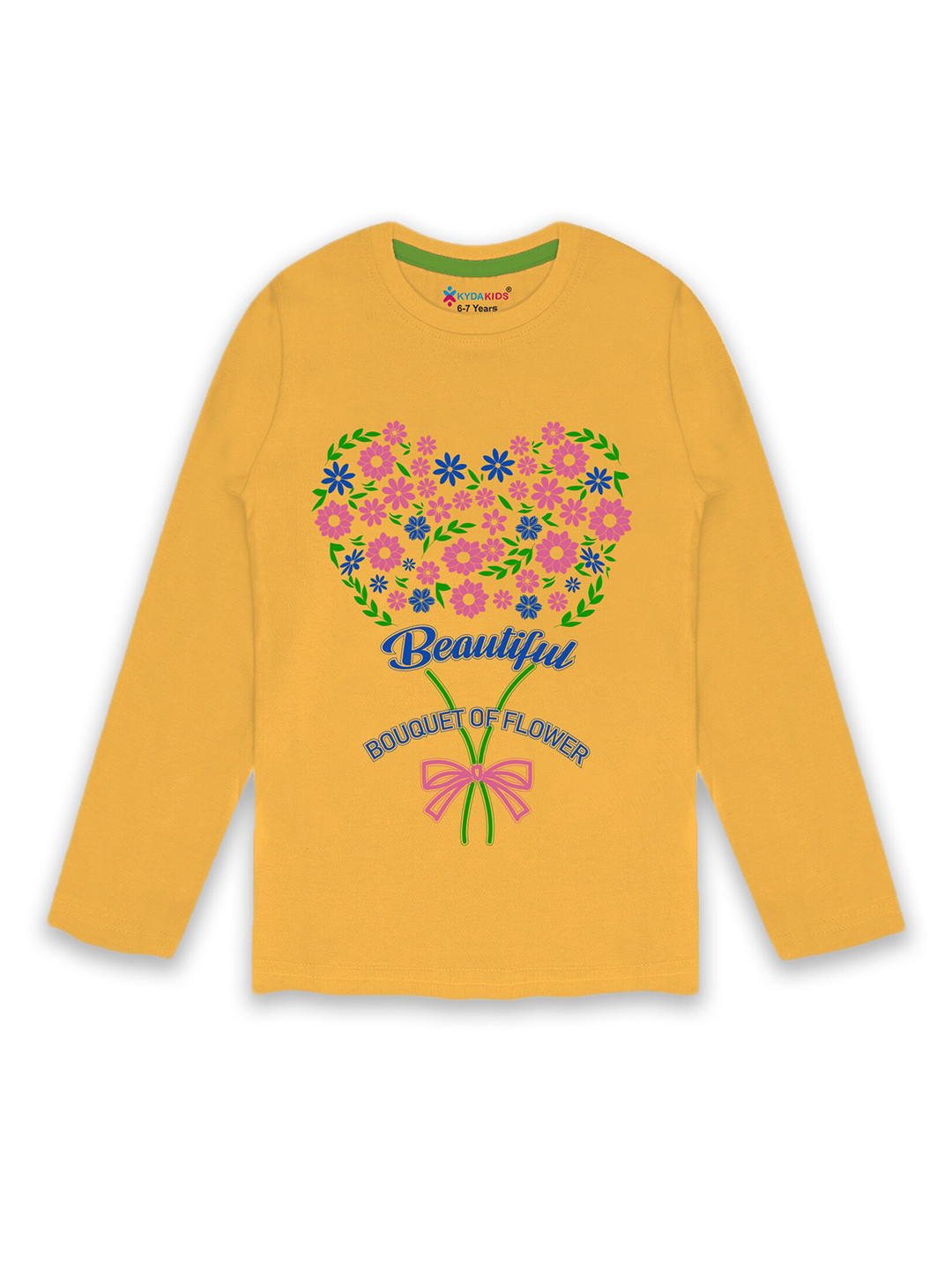 KYDA KIDS Girls Yellow Floral Printed T-shirt