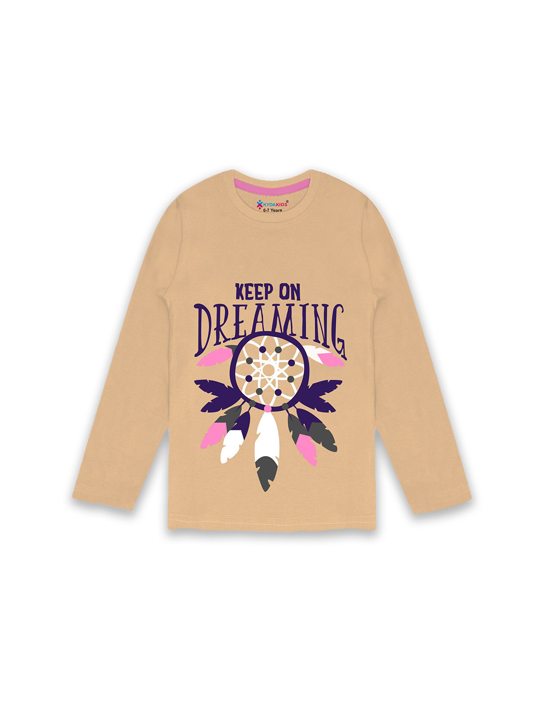 KYDA KIDS Girls Beige Typography Printed Cotton T-shirt