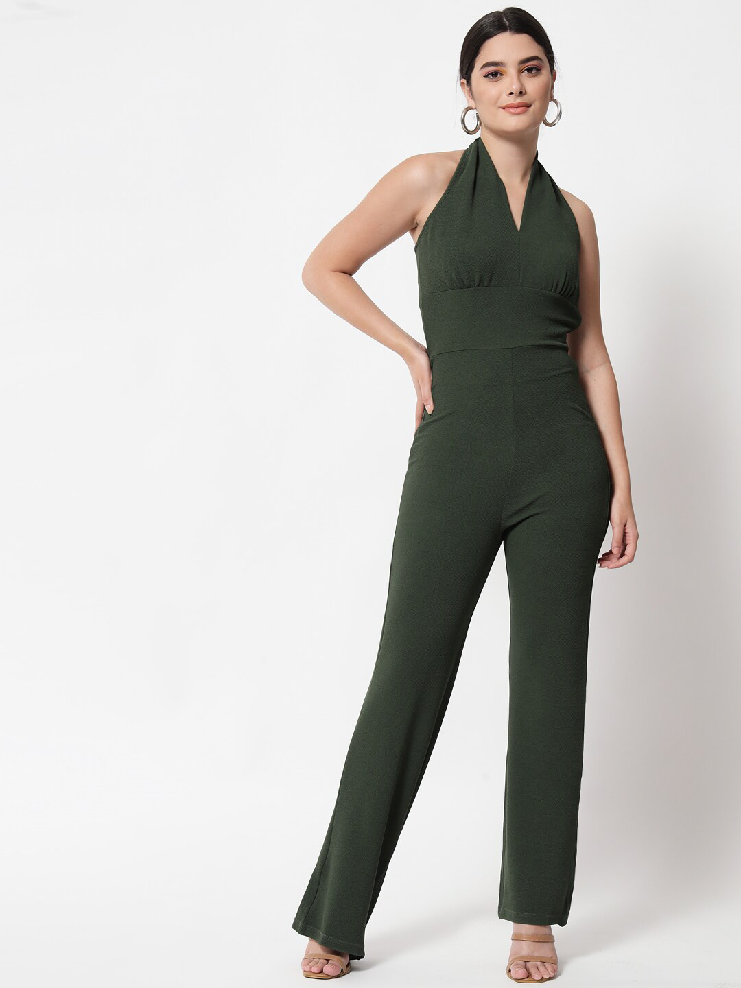 Orchid Blues Green Halter Neck Basic Jumpsuit