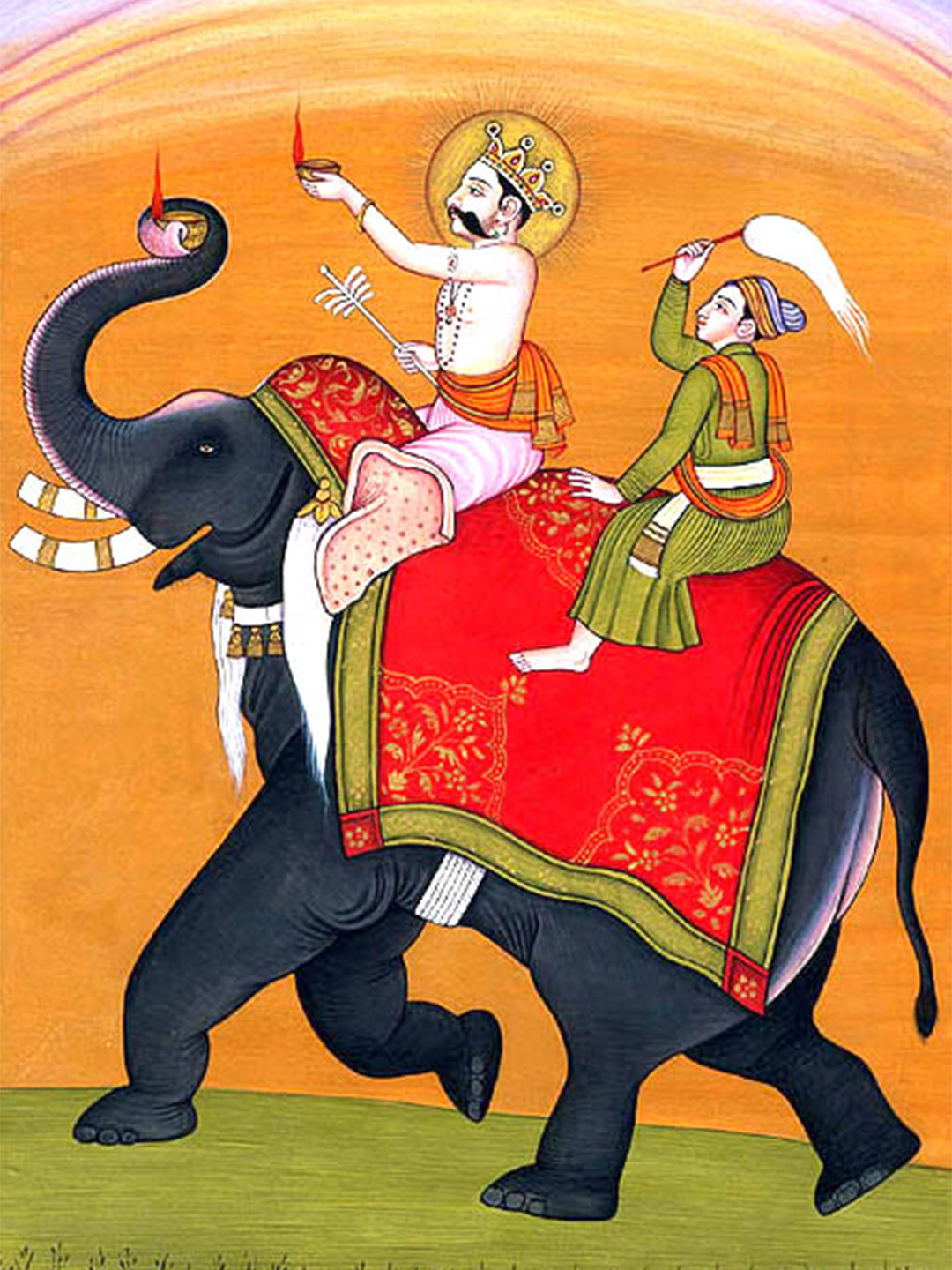 Exotic India Orange & Green Mythological Wall Painting