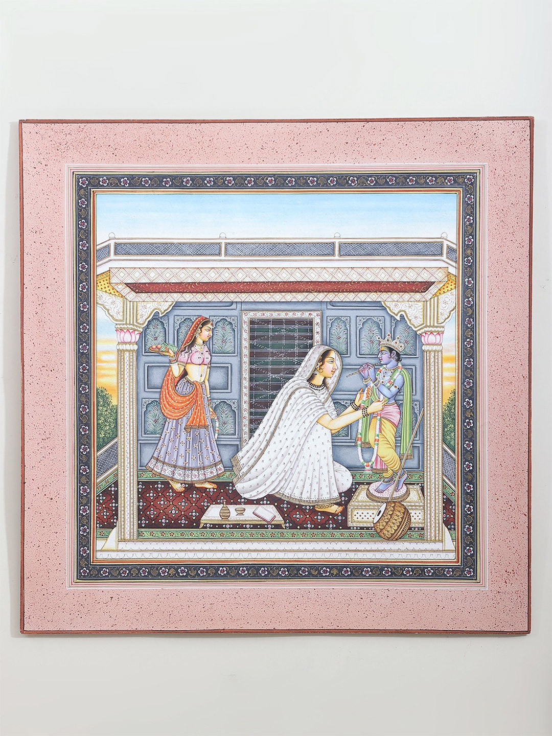 Exotic India Blue Mirabai Adorning Beloved Lord Krishna With A Garland Painted Wall Art