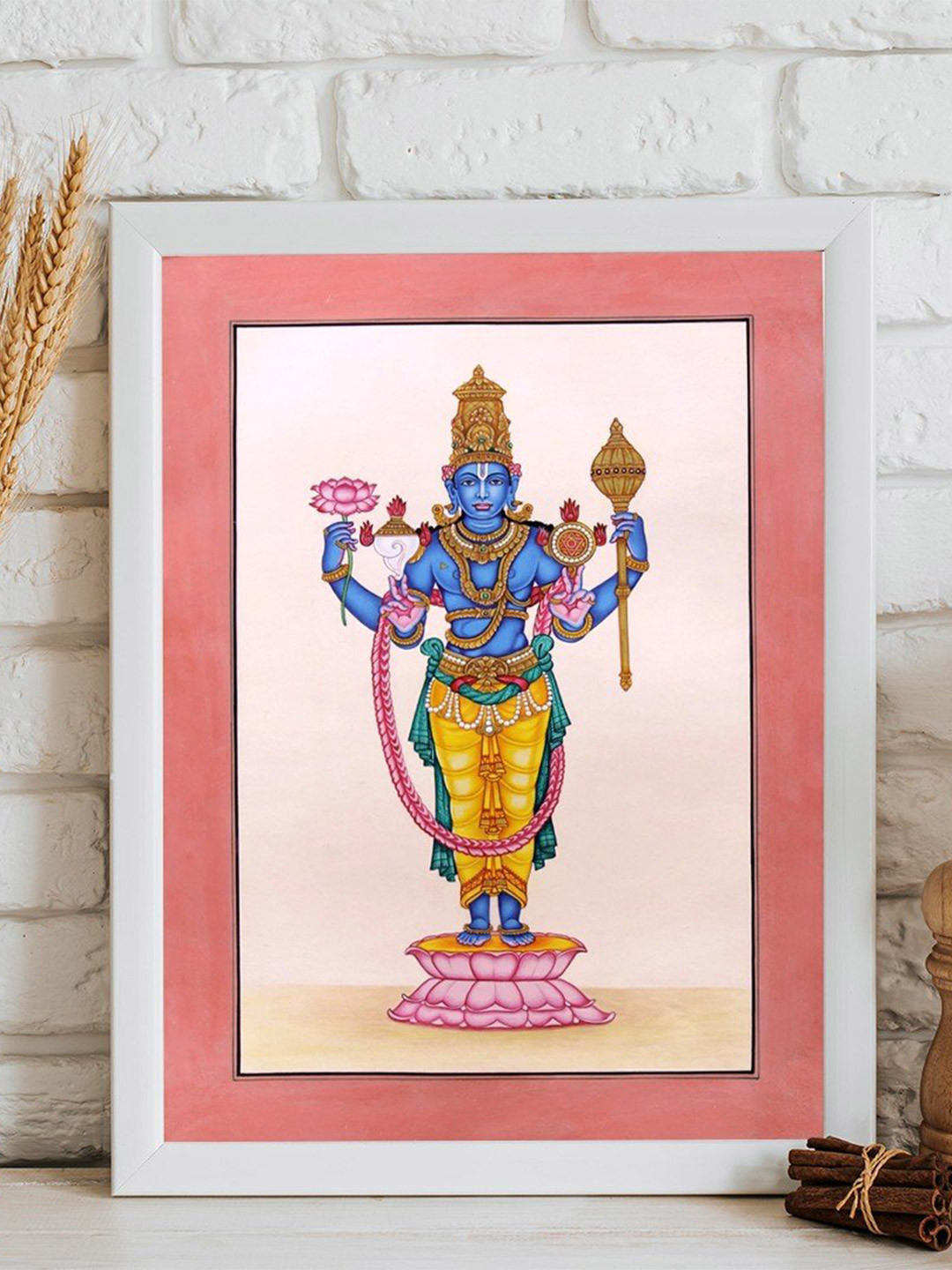 Exotic India Multi-Coloured Lord Vishnu Printed Textured Paper Wall Art