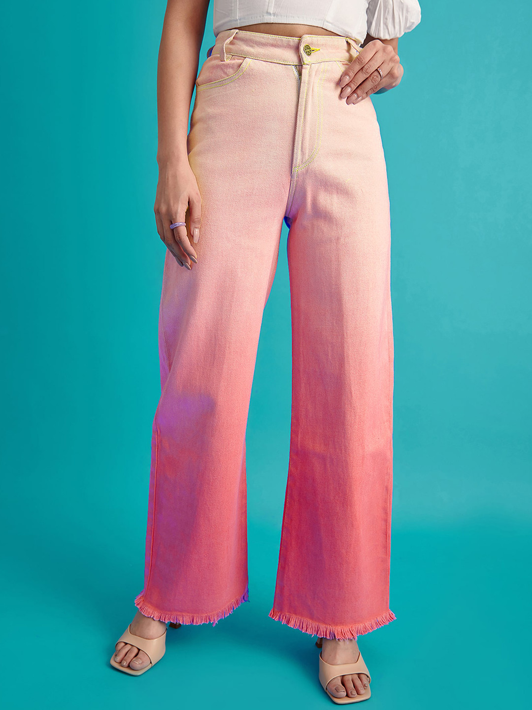THE CLOTHING FACTORY Women Pink Classic Low Distress Heavy Fade Jeans