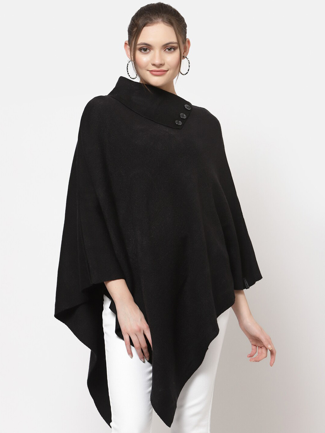 513 Women Black Turtle neck Poncho