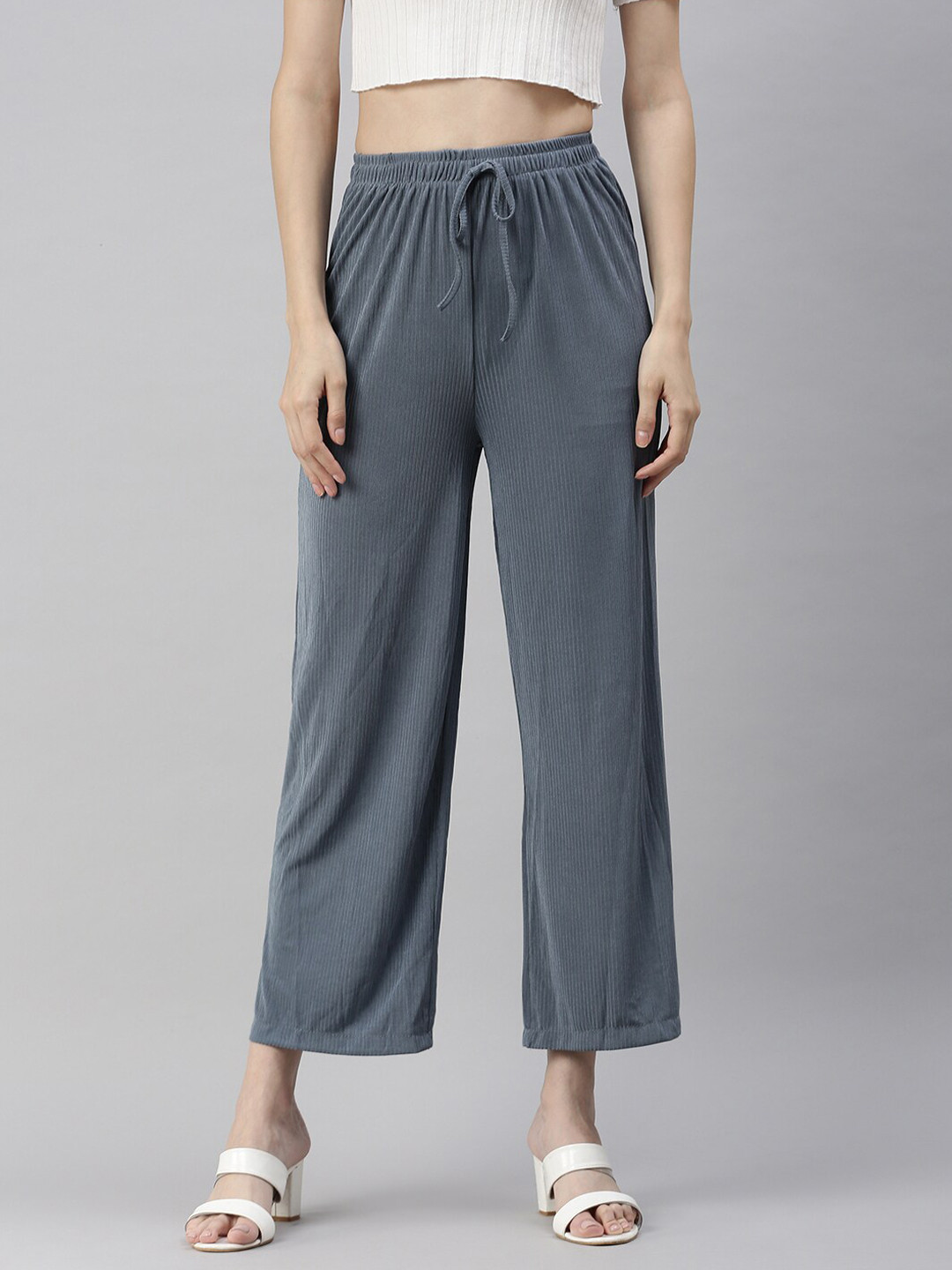 SHOWOFF Women Grey Relaxed Fit High-Rise Trousers