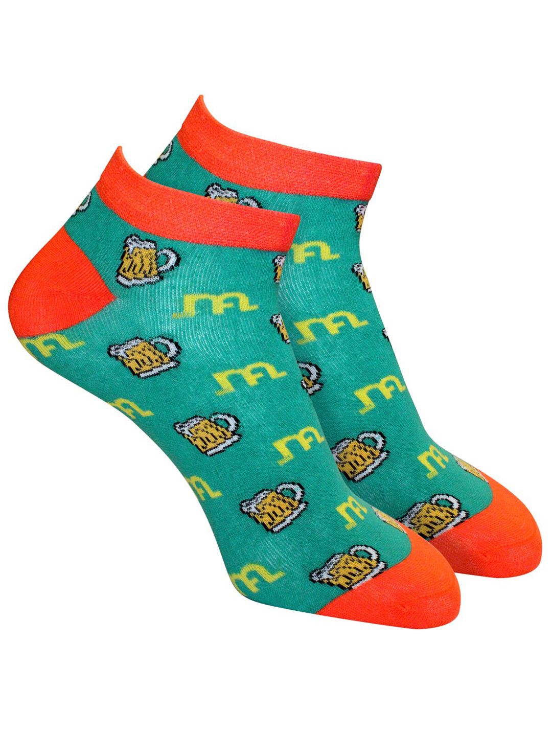 Man Arden Men Green & Orange Arden The Beer Cheer Printed Ankle Length Socks