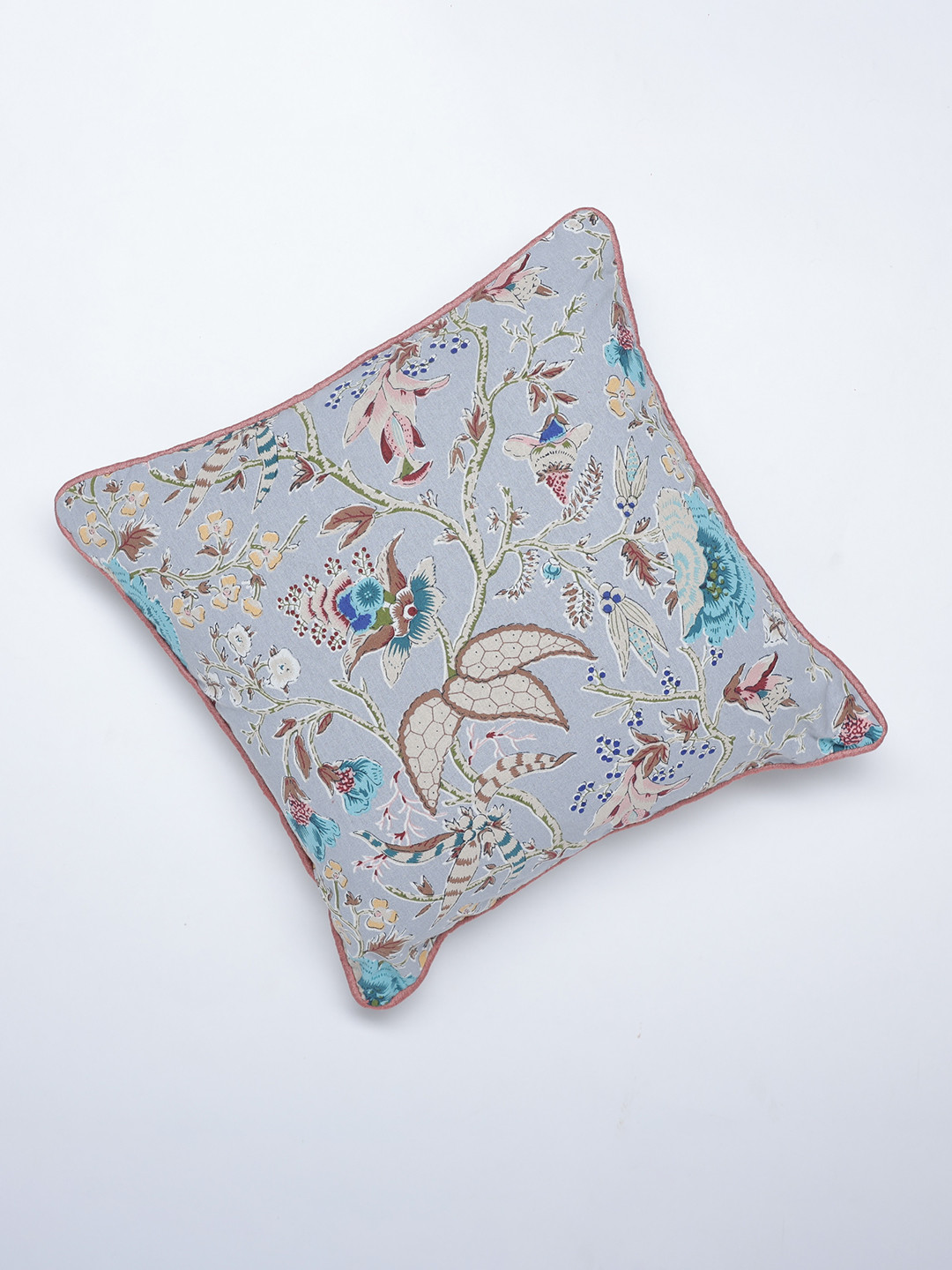 Jaipur Folk Grey Floral Polyester Breathable 5 Pcs Square Cushion Covers - 15.7x15.7In