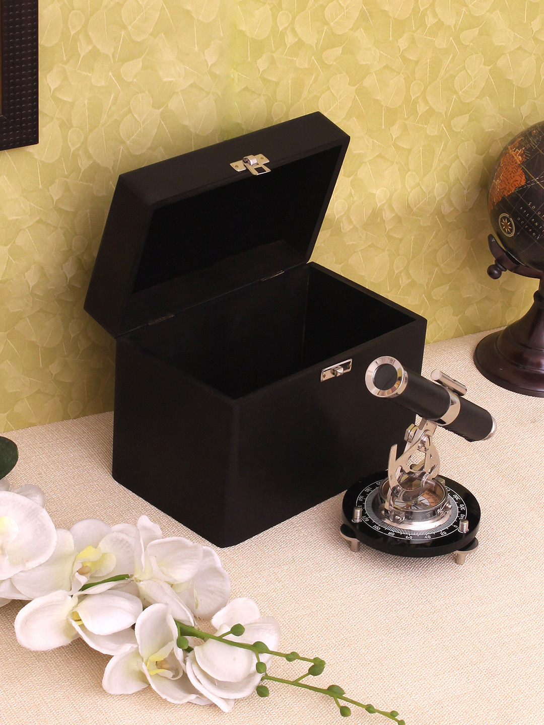 Home Sparkle Black Alidade Telescope With Round Magnetic Compass Tabletop Showpiece