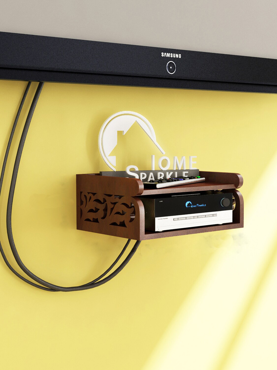 Home Sparkle Brown Carved Engineered Wood TV Entertainment Unit