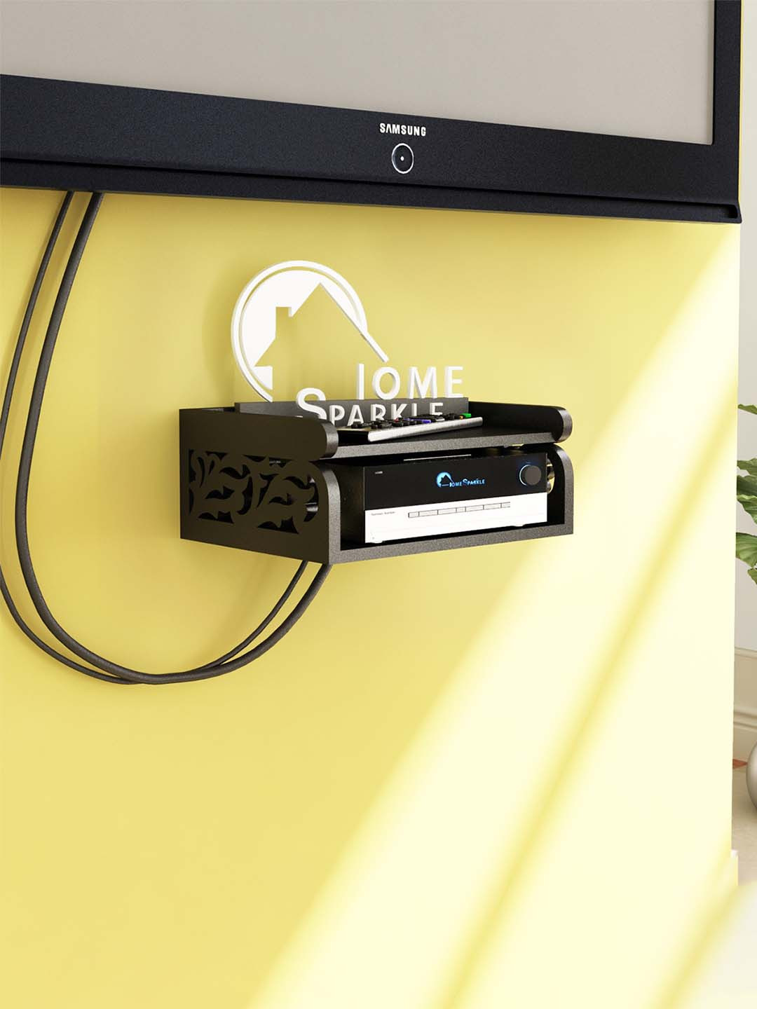 Home Sparkle Black MDF Set Top Box Holder