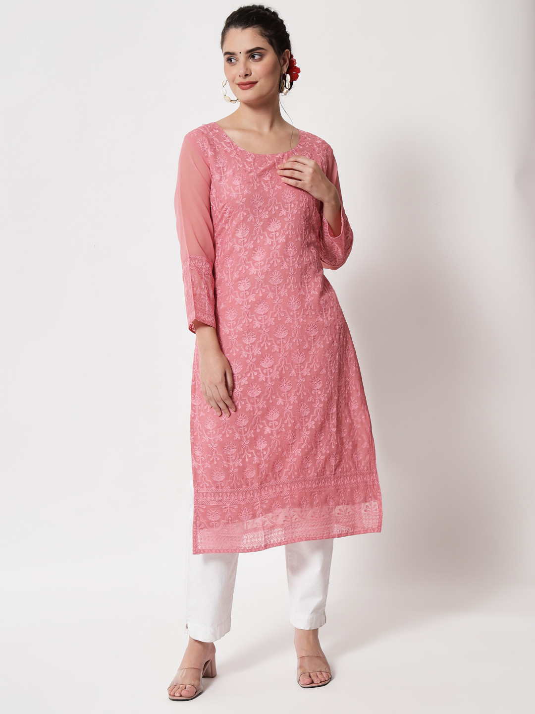 VAIRAGEE Women Rose Ethnic Motifs Embroidered Georgette Kurta