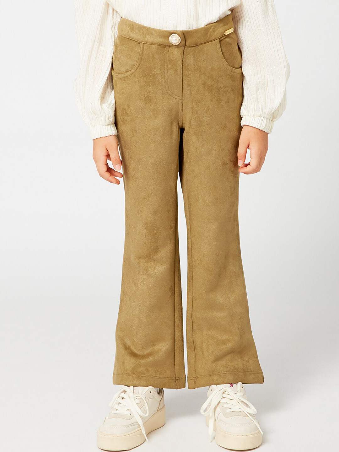 One Friday Girls Khaki Relaxed Loose Fit Trousers