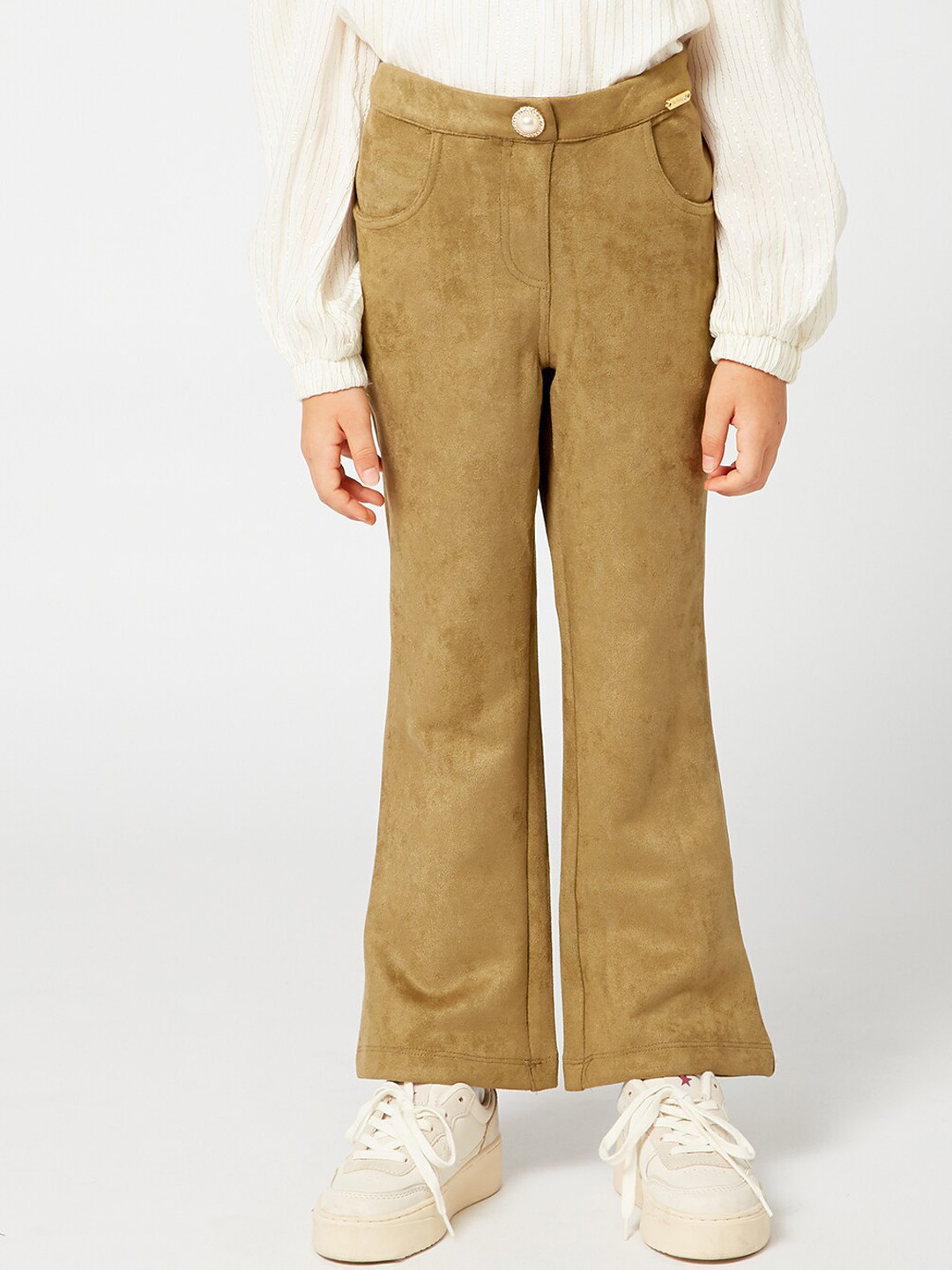 One Friday Girls Olive Green Relaxed Loose Fit Trousers