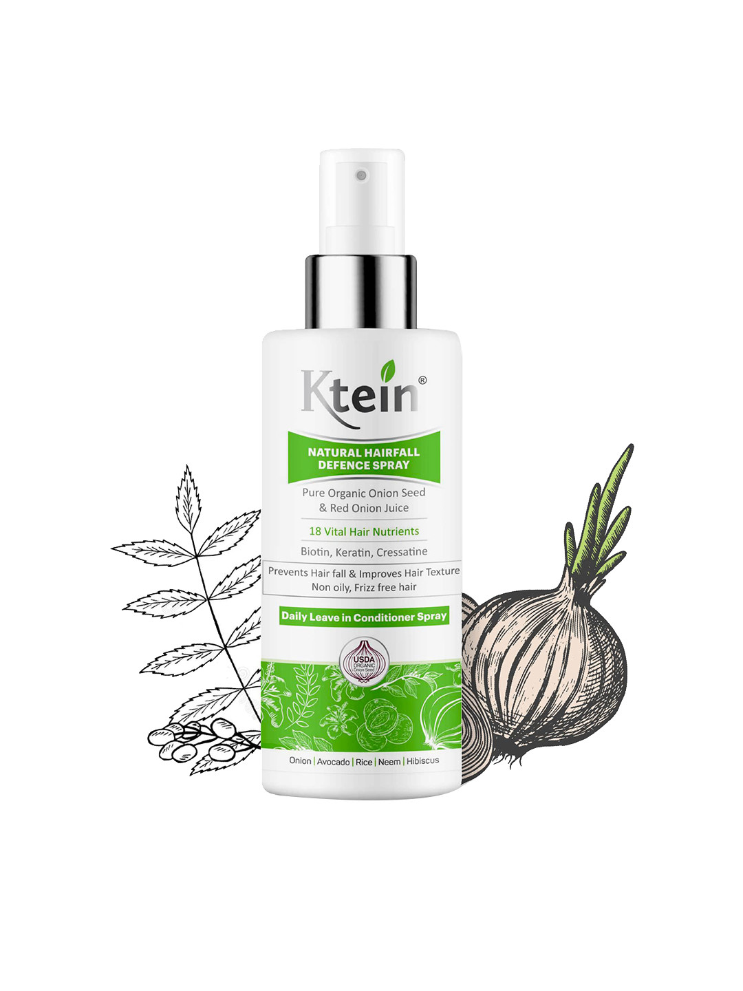 Ktein Natural Hairfall Defence Spray with Pure Organic Onion Seed & Red Onion Juice- 100ml